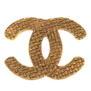 CHANEL Gold Logo Brooch